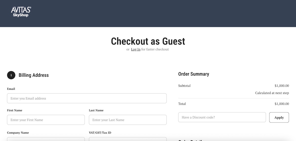 ecommerce website with a check out as guest option