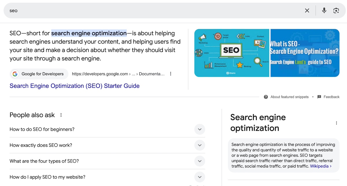 example of a featured snippet in Google search