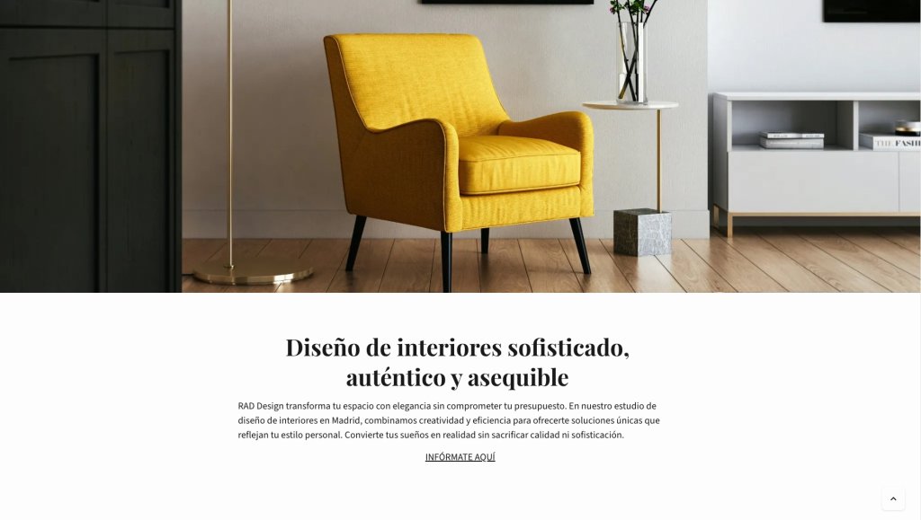 Ejemplo de cómo hacer una página web mostrando la parte principal de página de un estudio de diseño