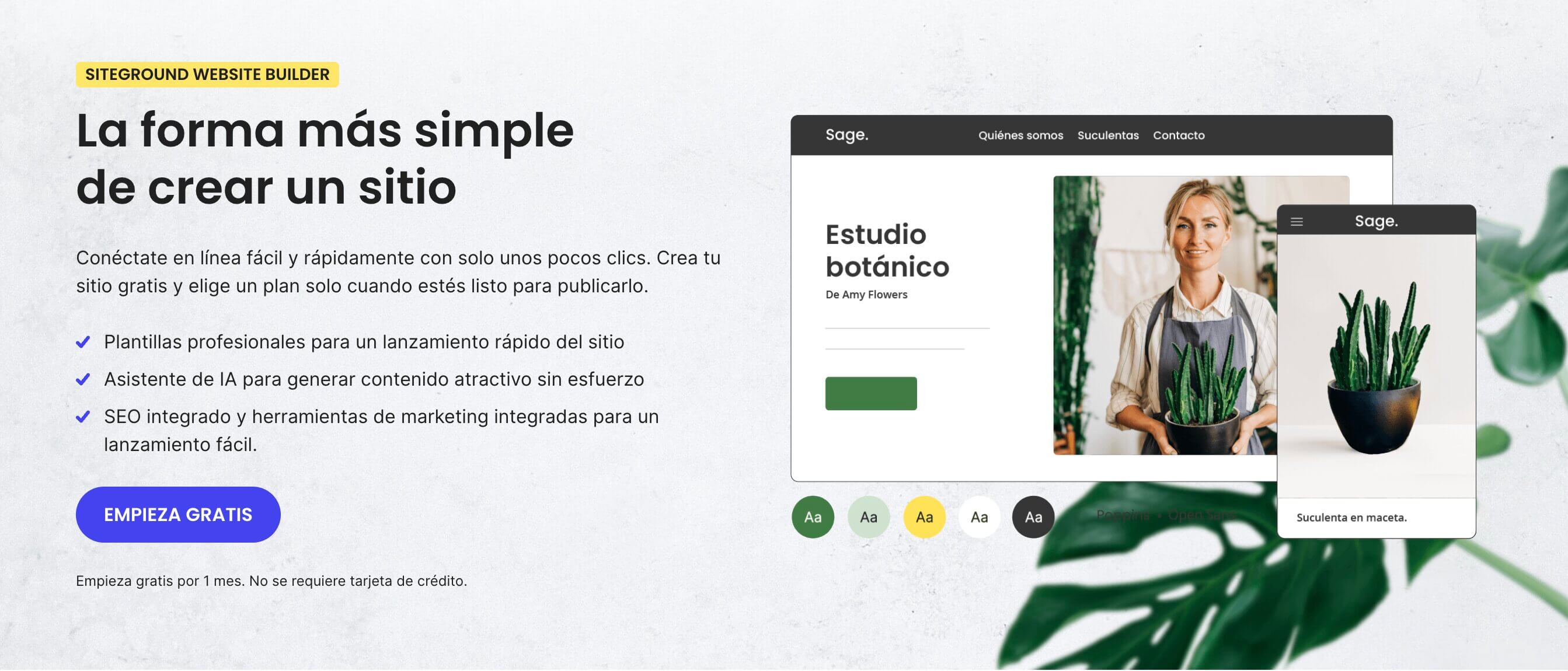 Banner promocional para el Website Builder de SiteGround. La CTA invita "empieza gratis"