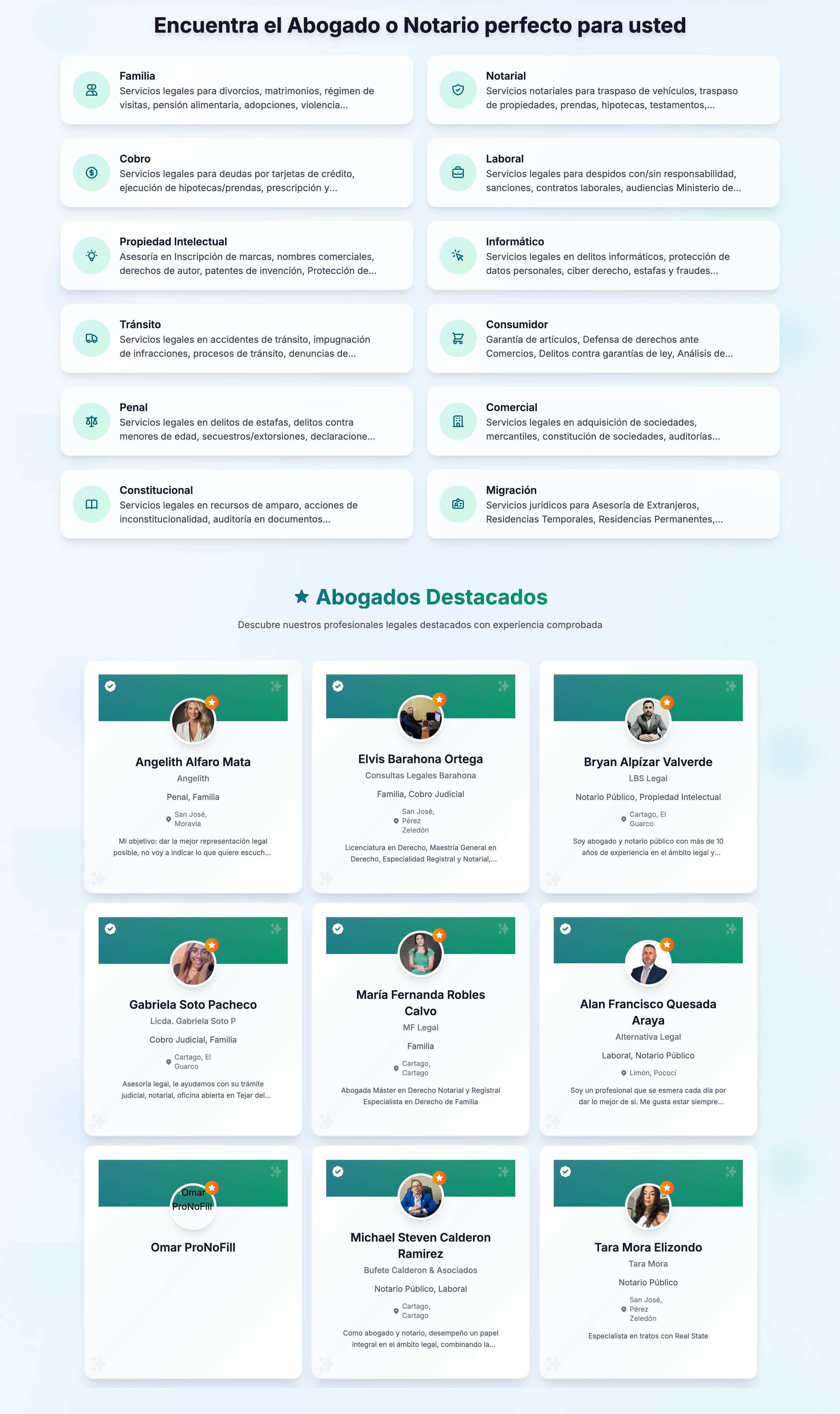 captura de pantalla de la parte inferior de la landing page de Juriside