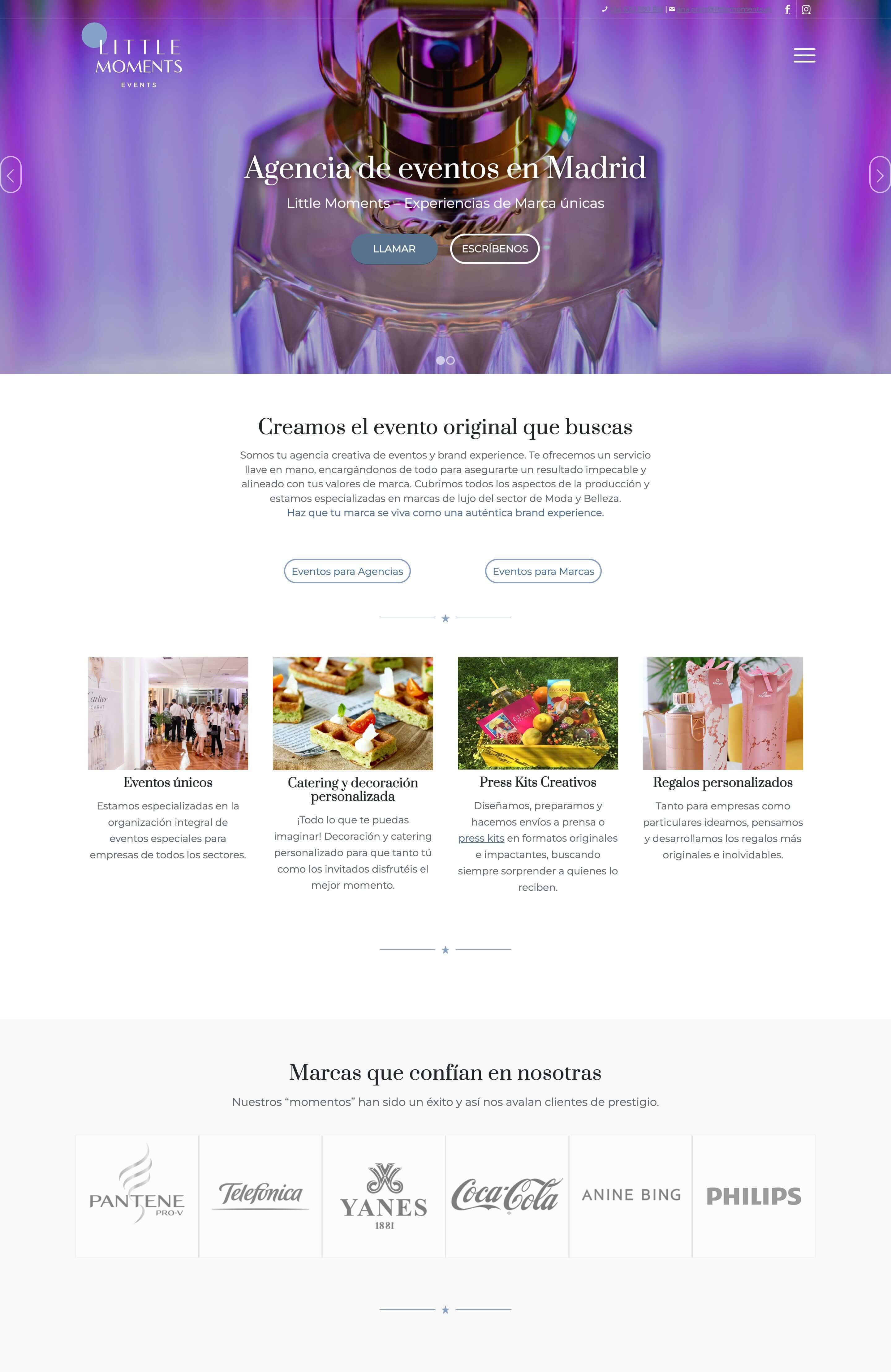 captura de pantalla de la landing page de Little Moments