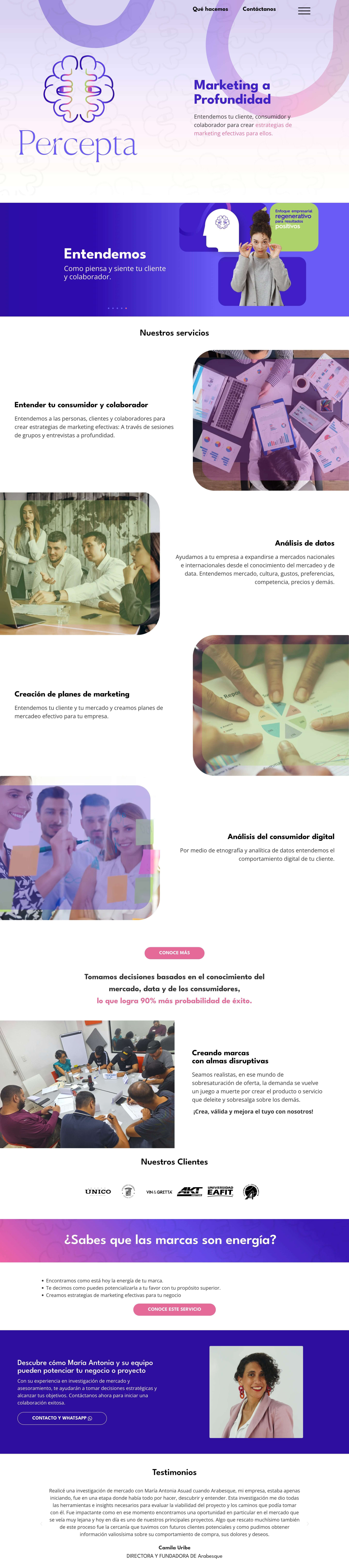 captura de pantalla de la landing page de Percepta