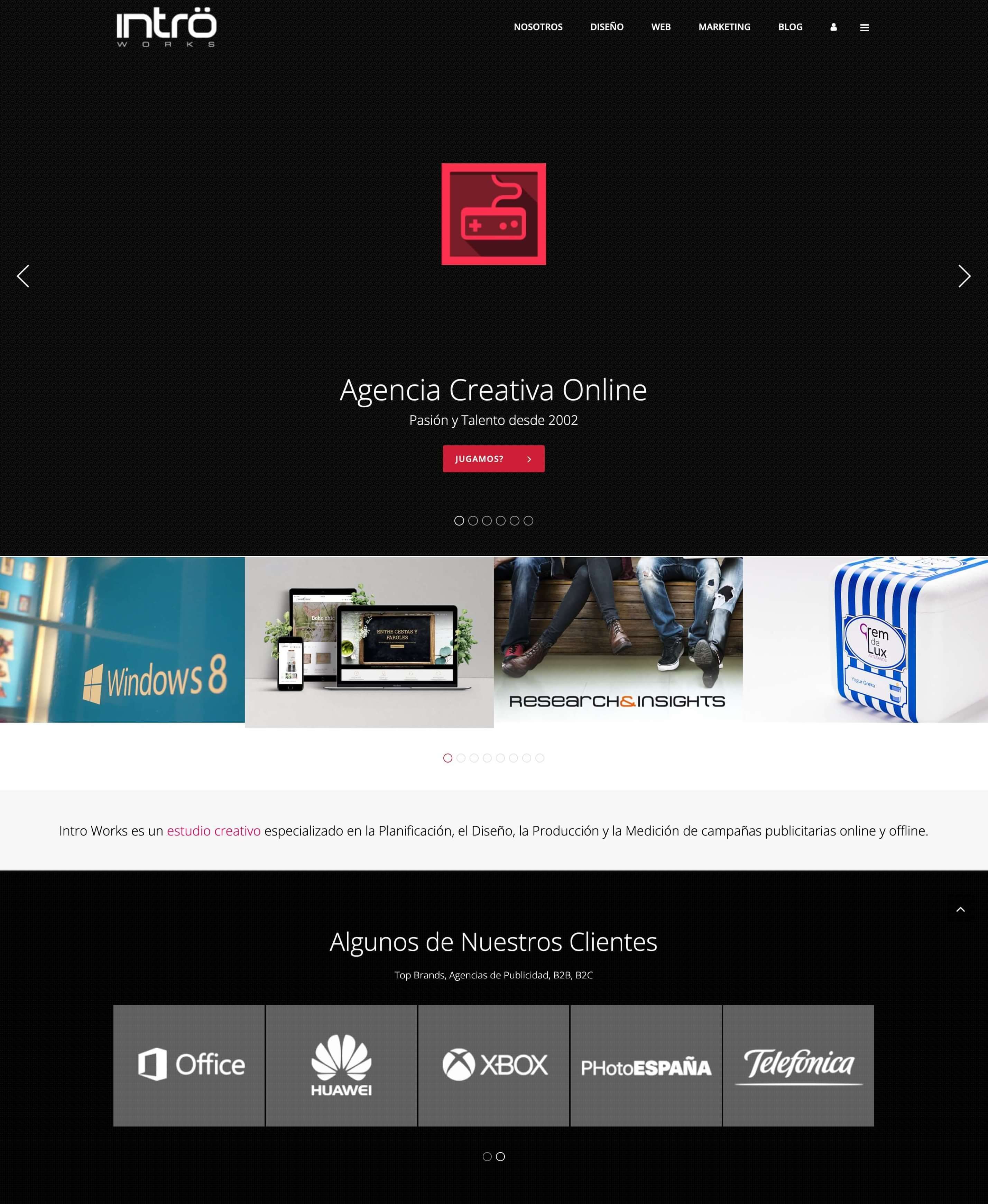 captura de pantalla de la landing page de Introw