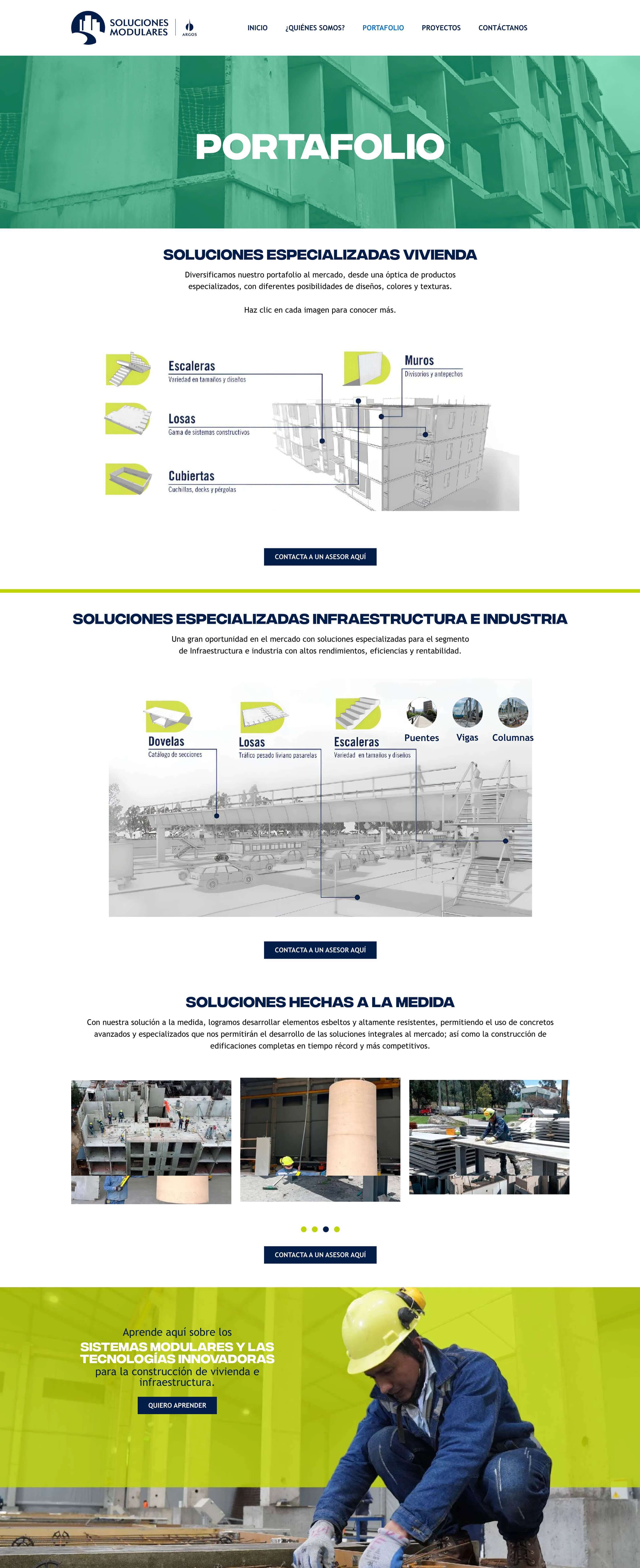 captura de pantalla de la landing page de Soluciones Modulares Argo