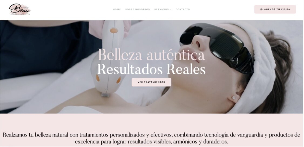 Captura de pantalla de la parte superior de la pagina web de Rustica Beau