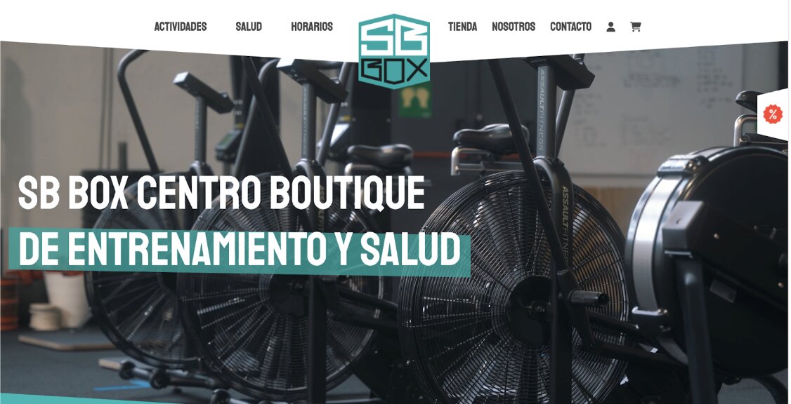 Captura de pantalla de la parte superior de la pagina web de SB Box