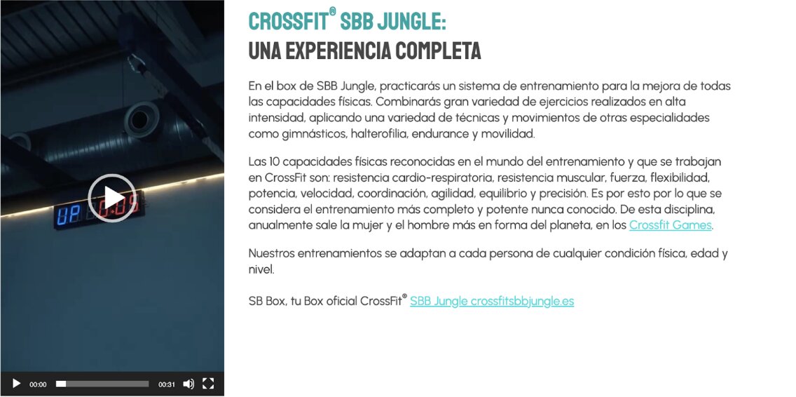 Captura de pantalla de la parte inferior de la pagina web de SB Box