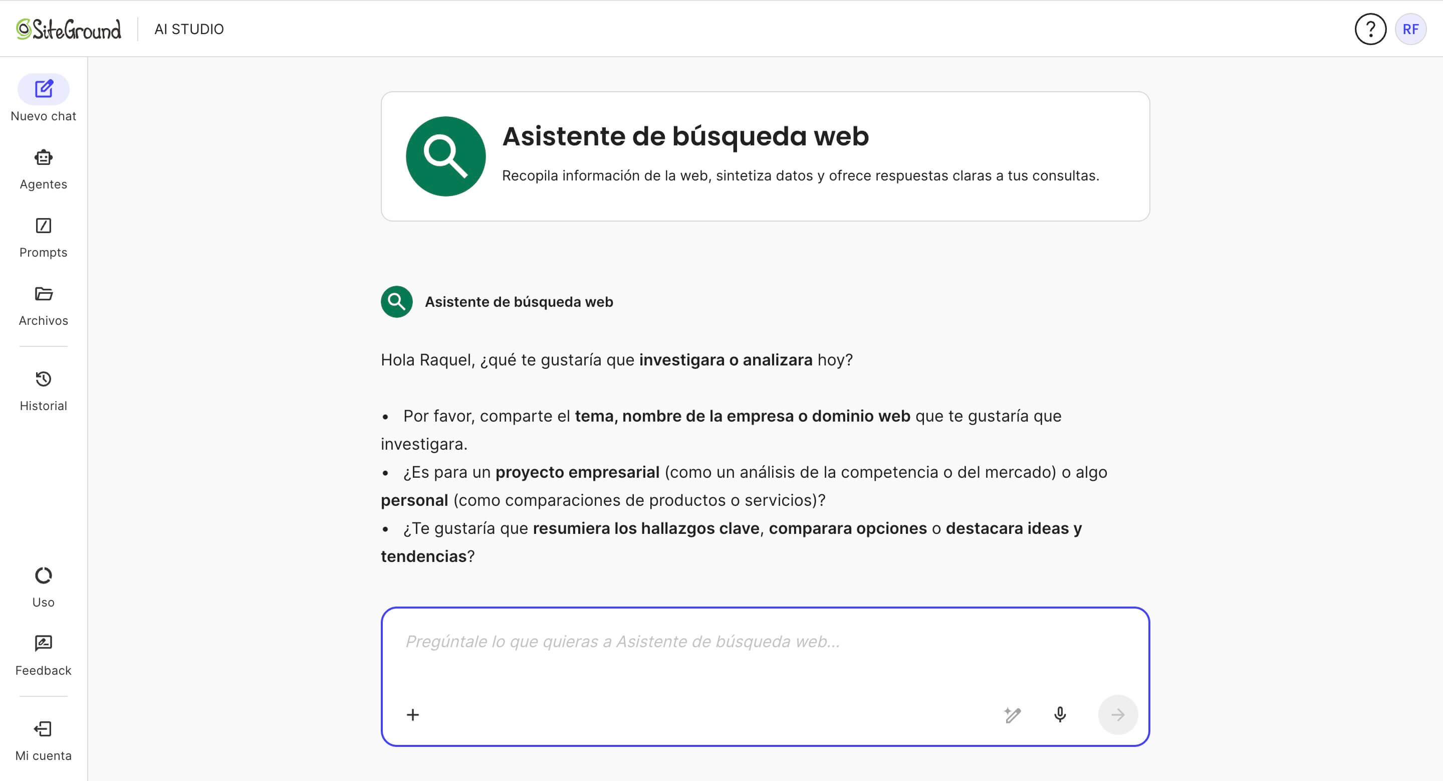 captura de pantalla del asistente de busqueda web de AI Studio