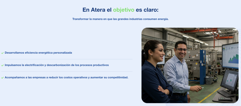 Captura de pantalla de la página Quiénes Somos de Atera Energy