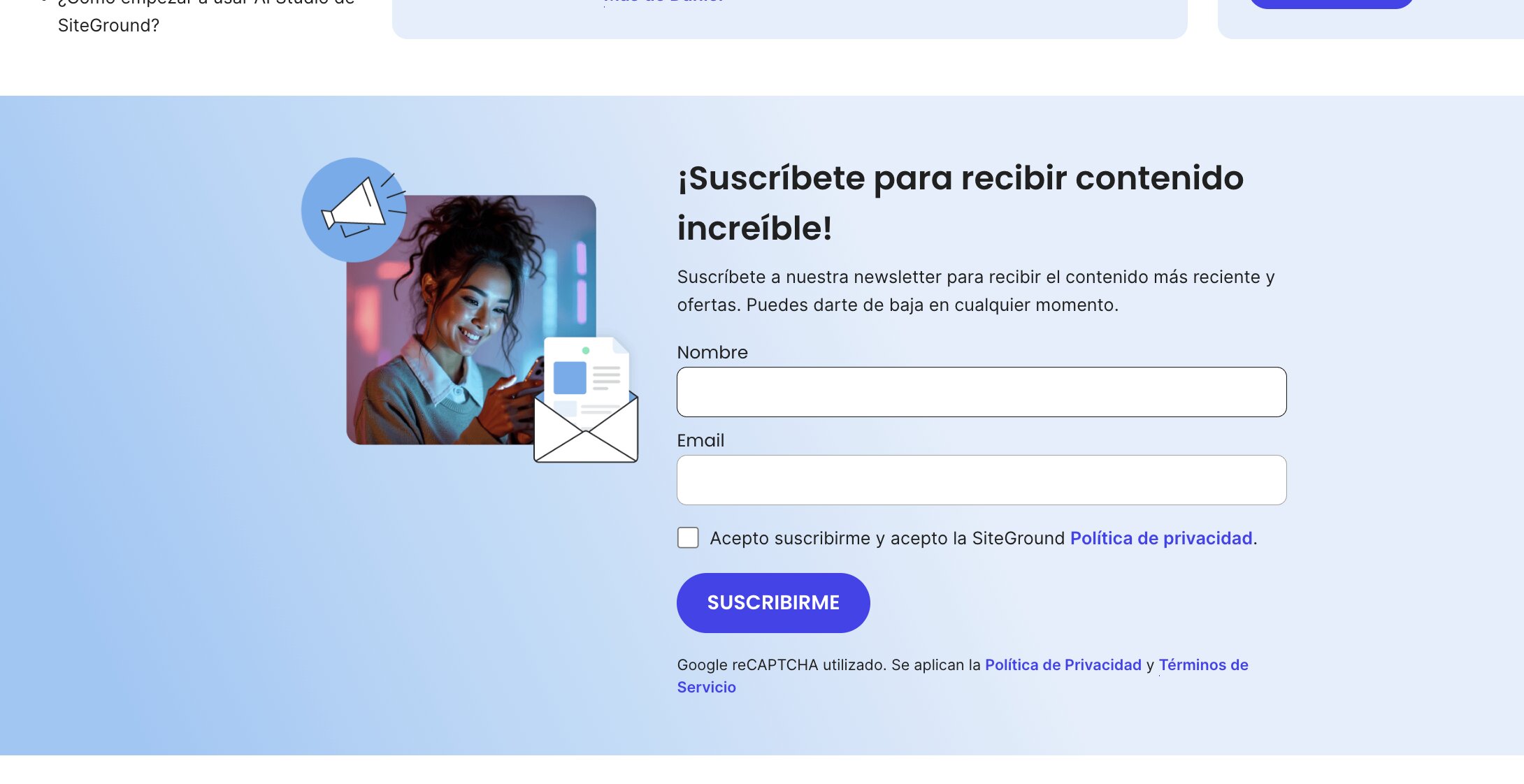 Captura de pantalla de un ejemplo de un formulario de registro para leads