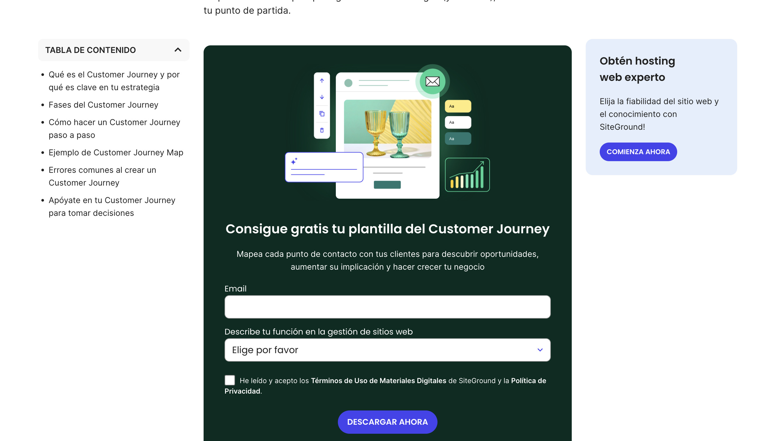 Captura de pantalla de un ejemplo de descargable con solicitud de información del lead