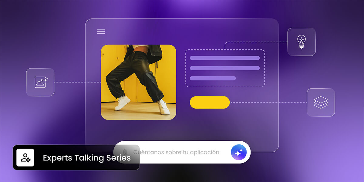 Ilustración de un chat IA donde el software pide la descripción de una app para crearla