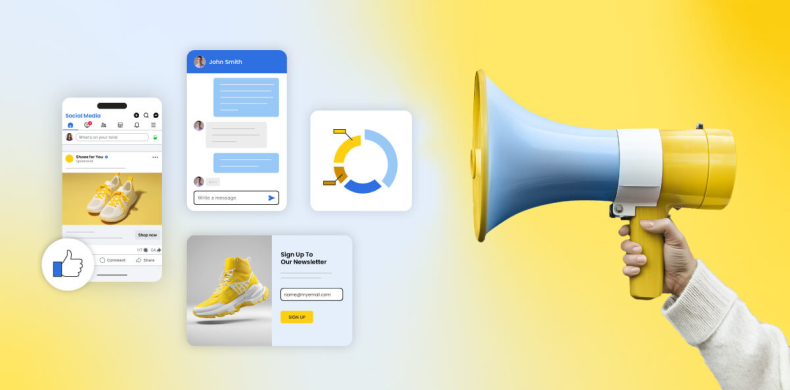 Ilustración que muestra varios elementos de generación de leads