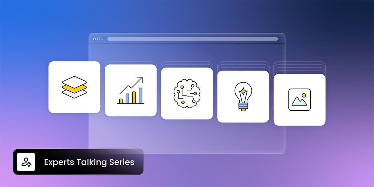 Ilustración abstracta que representa iconos de herramientas IA