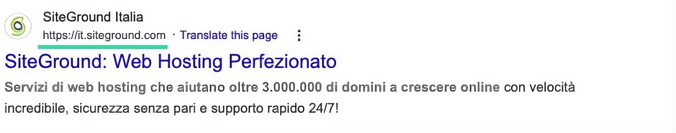 Captura de pantalla de tag reflang italiano