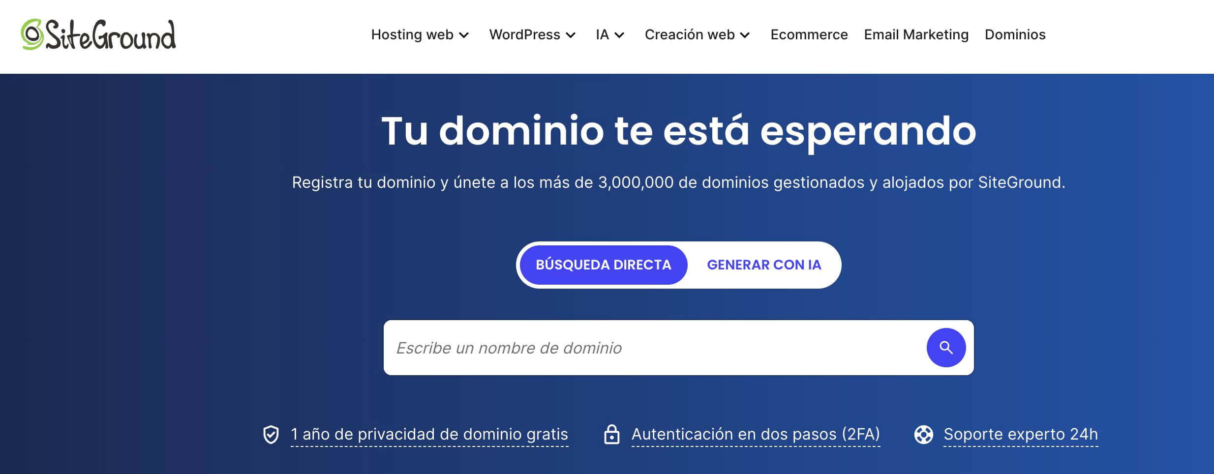 captura de pantalla del buscador de dominios de SiteGround