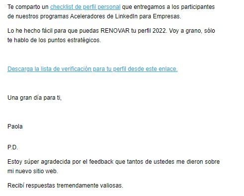 Captura de newsletter de contenido extra