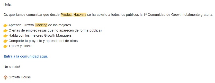 Captura de newsletter de invitación