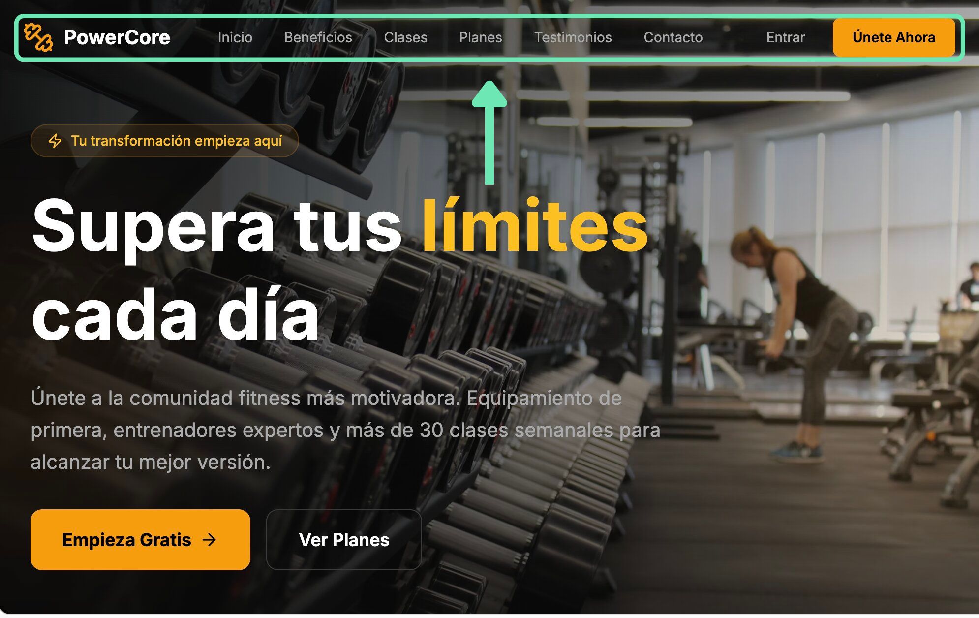 Ejemplo del encabezado de una pagina web