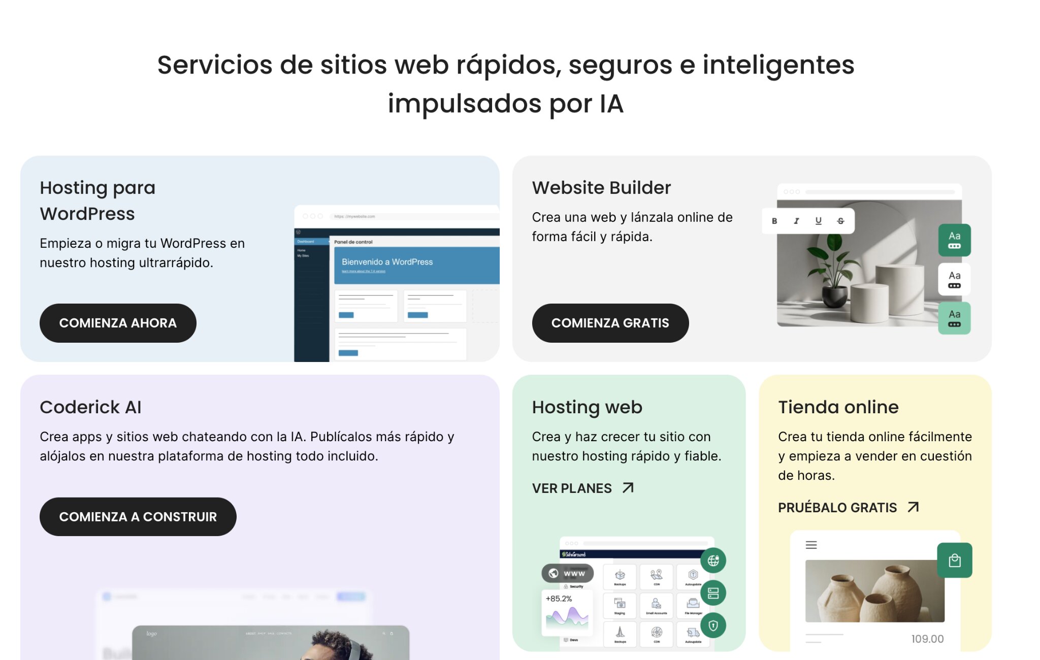 ejemplo de la estructura de la pagina de servicios de SiteGround