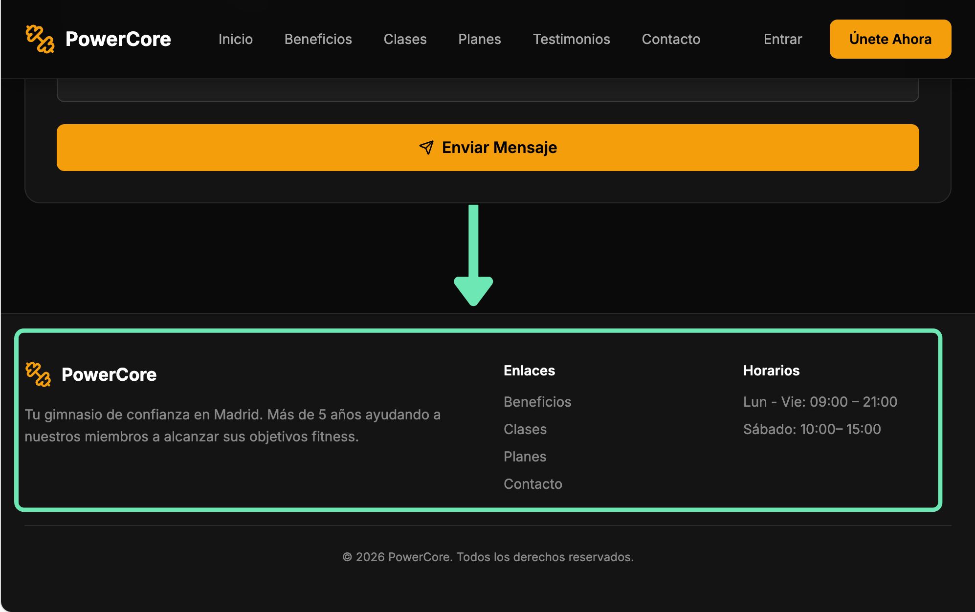 Ejemplo del pie de pagina de una pagina web
