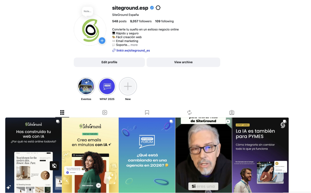 Ilustración con la cuenta de instagram de SiteGround