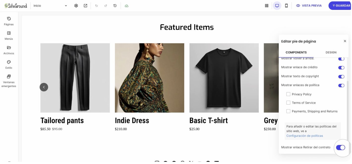 Botón de desistimiento en ecommerce de SiteGround
