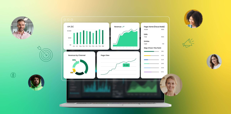 ilustracion abstracta de una dashboard con metricas de marketing digital