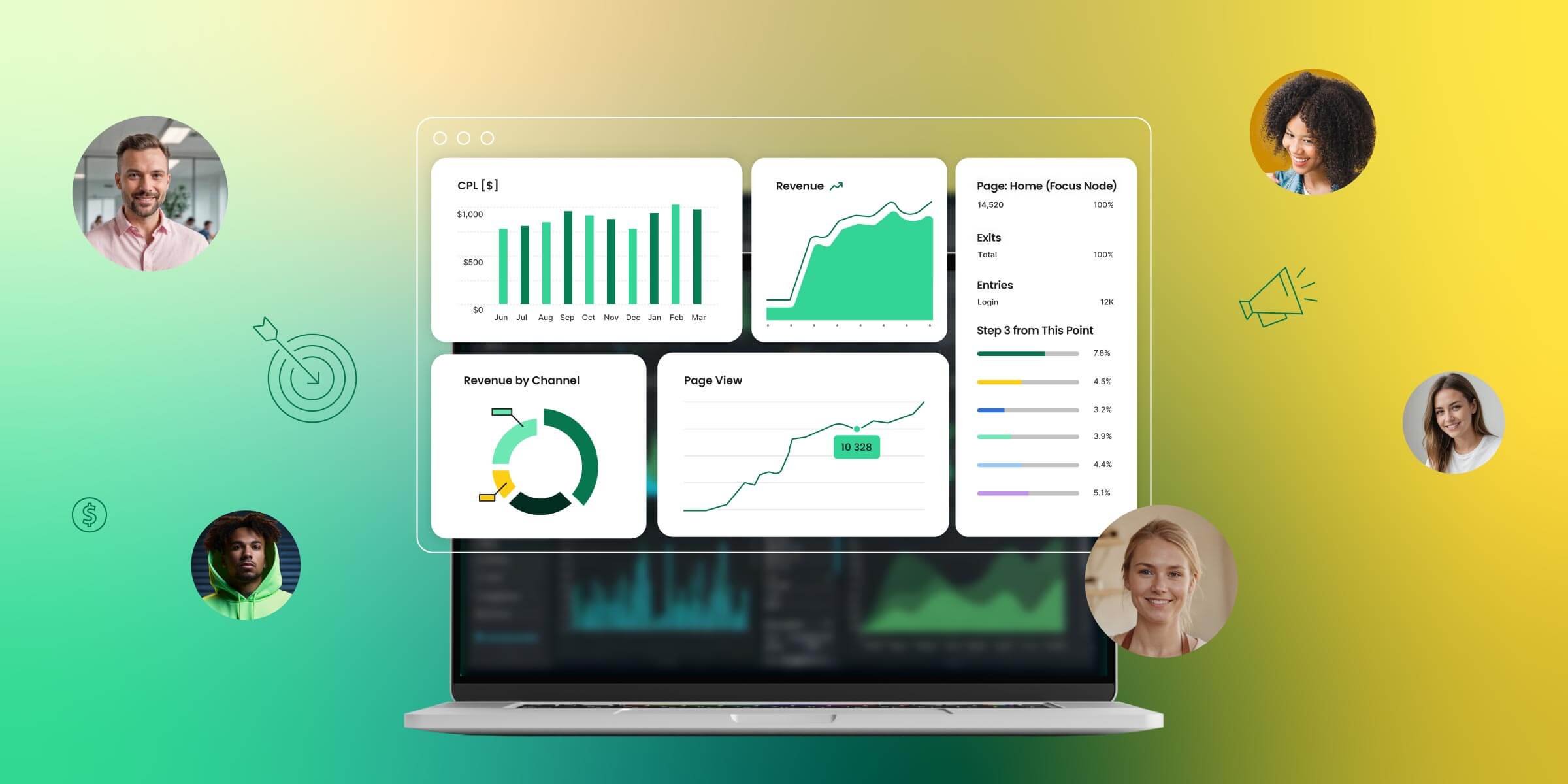 ilustracion abstracta de una dashboard con metricas de marketing digital