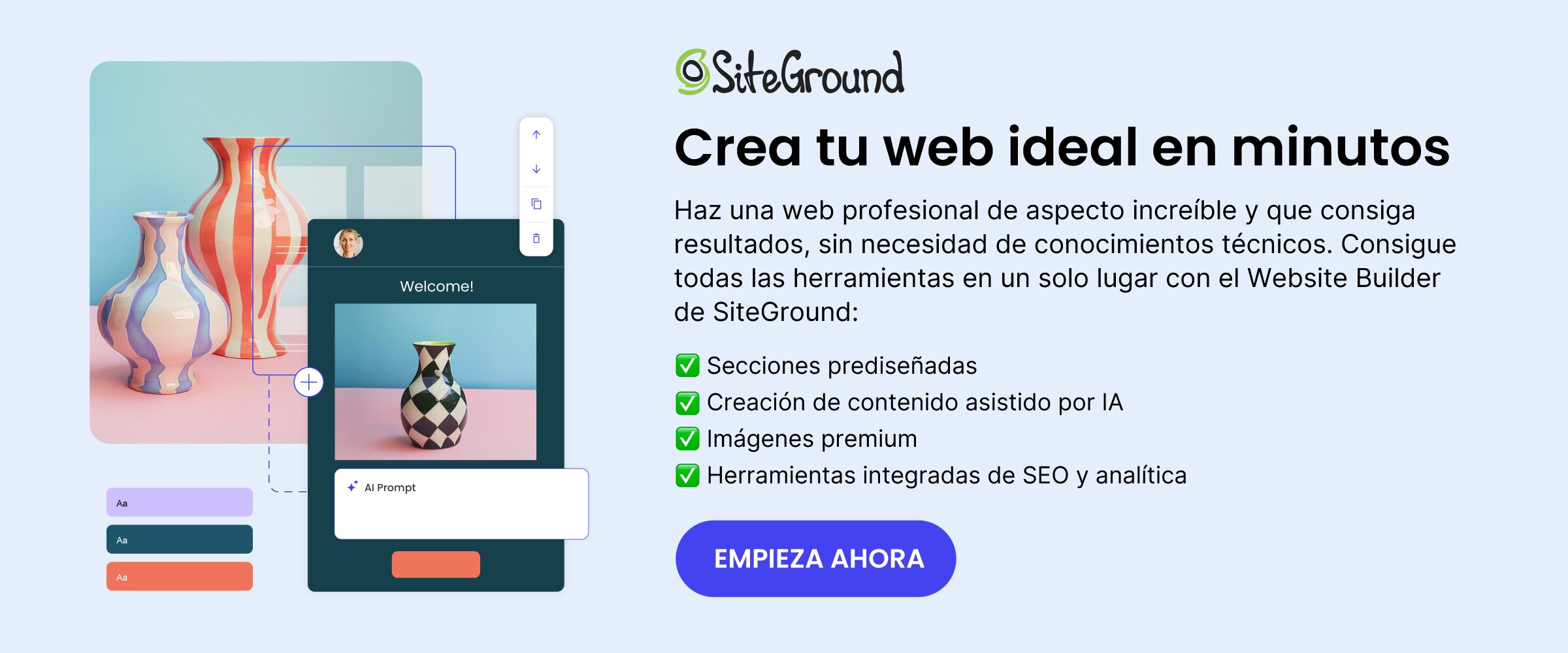 Llamada a la acción para crear una web accesible con SiteGround Website Builder.